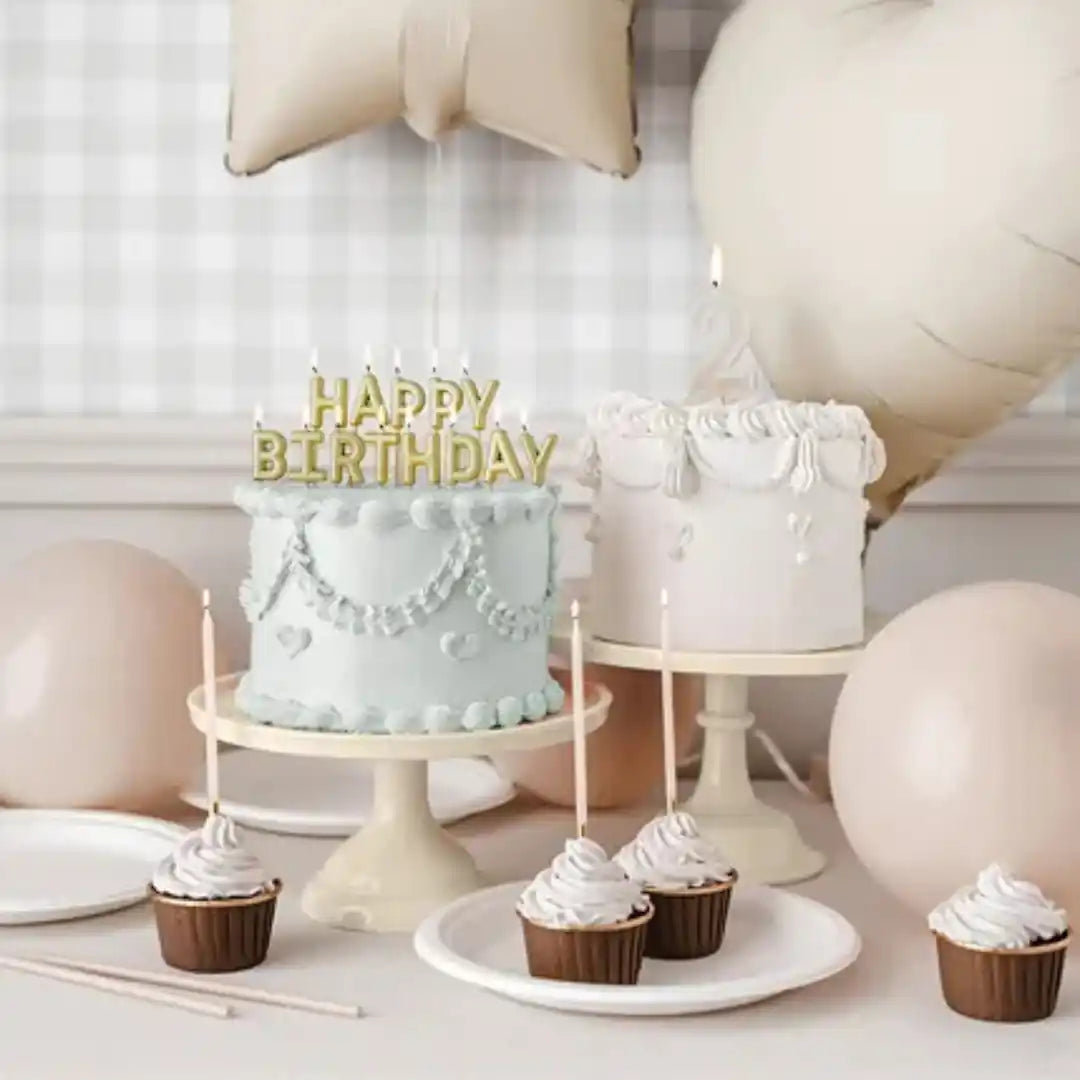 Velas de Cumpleaños Beige 14 cm - Pack de 12 - Narosa Sweet Party Barcelona