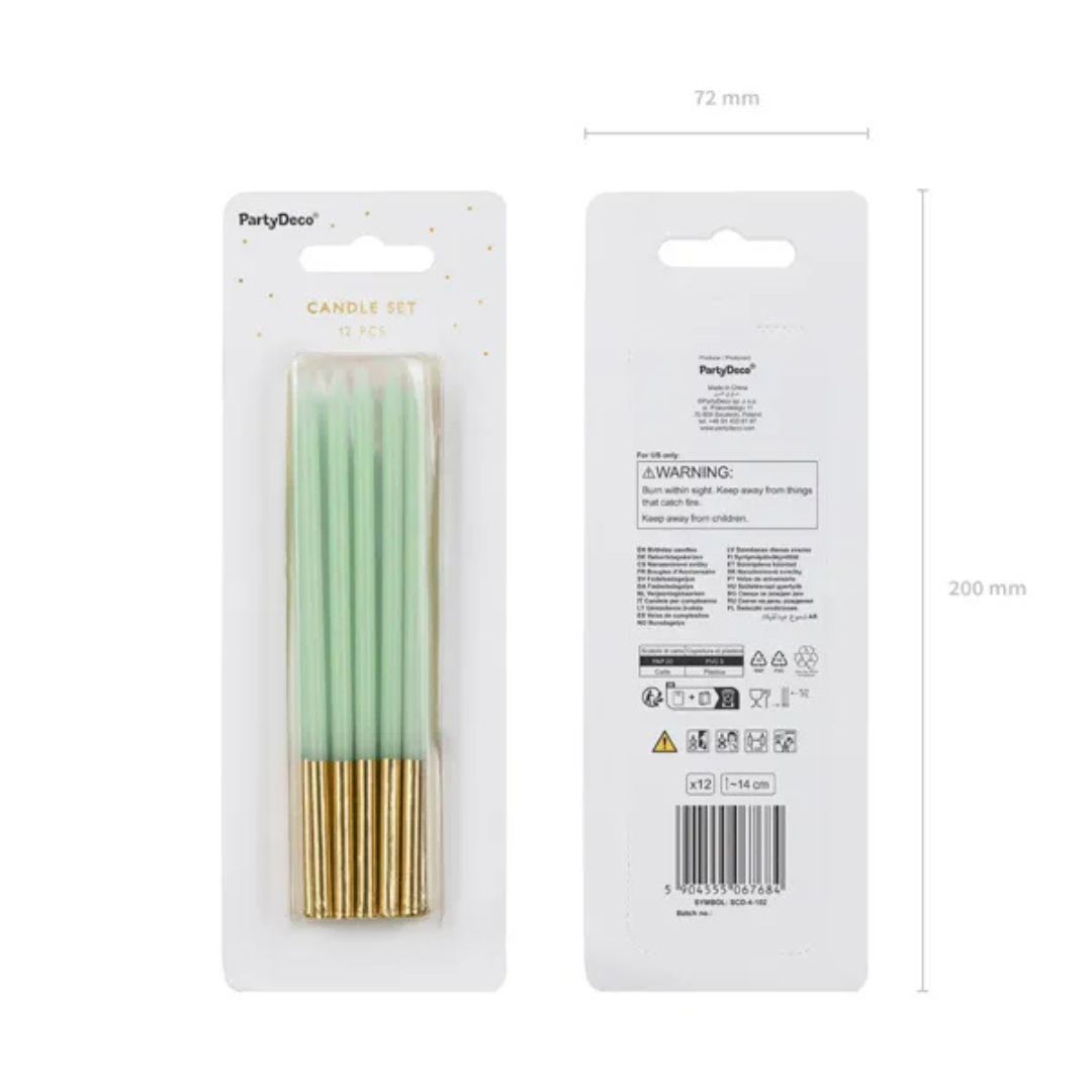 Velas de Cumpleaños Verde Claro 14 cm - Pack de 12