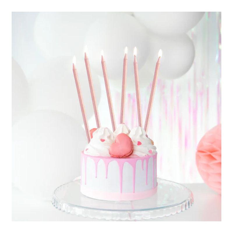 Velas de cumpleaños oro rosa, 13,5 cm, 12 uds.