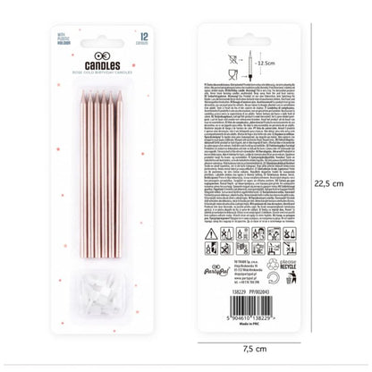 Velas de cumpleaños oro rosa, 13,5 cm, 12 uds.