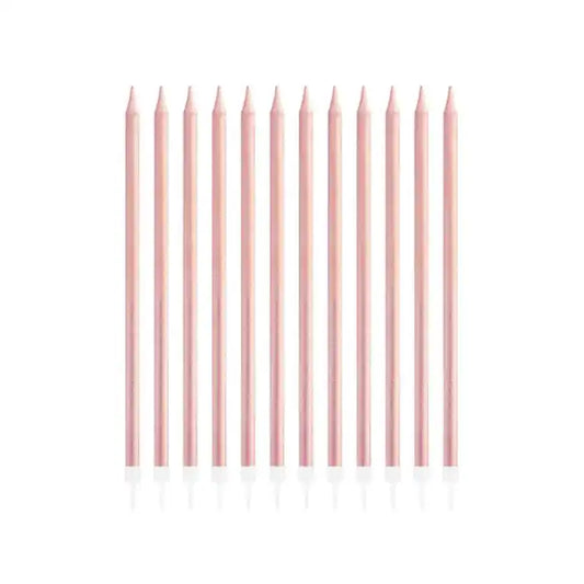 Velas de cumpleaños oro rosa, 13,5 cm, 12 uds. - Narosa Sweet Party Barcelona