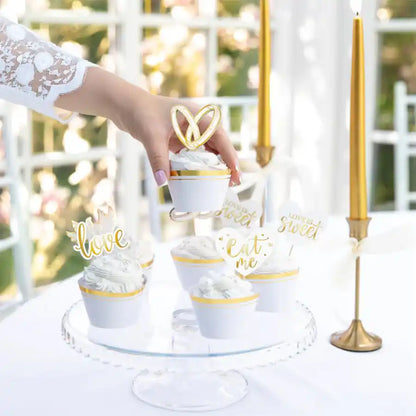 Adornos Blancos y Dorados para Boda – Pack x12 – Decoración de Cupcakes o Tartas - Narosa Sweet Party Barcelona