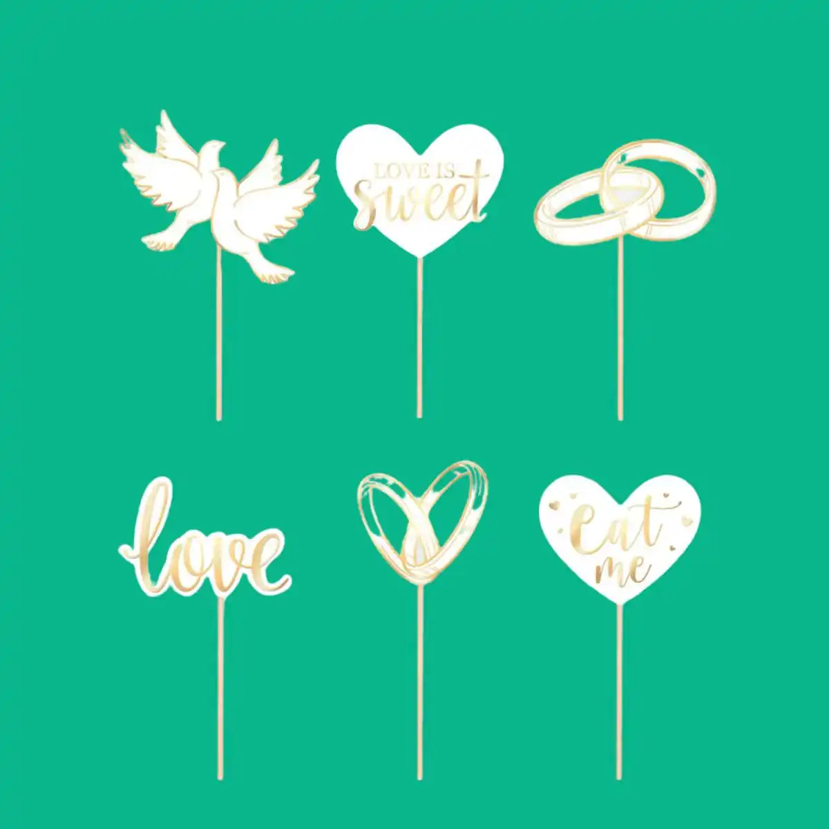 Adornos Blancos y Dorados para Boda – Pack x12 – Decoración de Cupcakes o Tartas - Narosa Sweet Party Barcelona