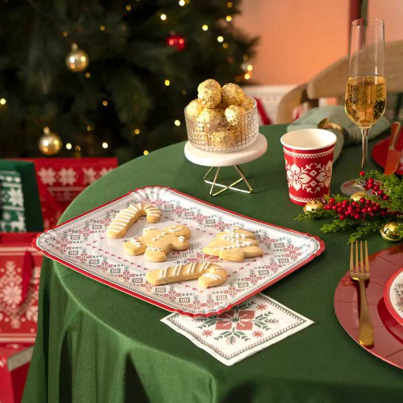Bandejas Rectangulares de Cartón Navidad Blanco Jacquard 25 x 34 cm (2 uds) - NAROSA SWEET PARTY