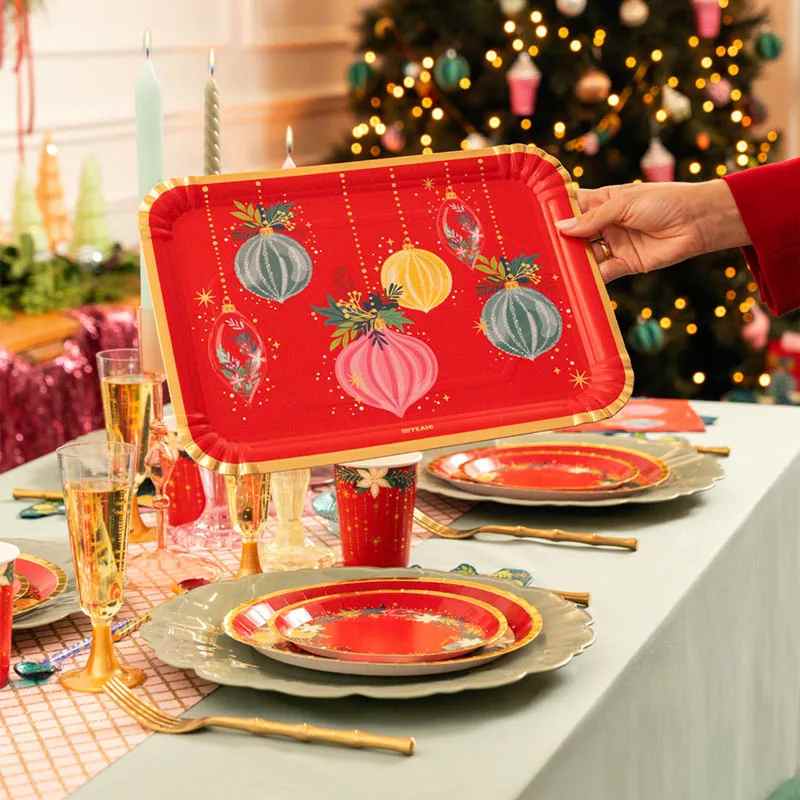 Bandejas Rectangulares de Cartón Navidad Ornaments 25 x 34 cm (2 uds) – Rojo - NAROSA SWEET PARTY