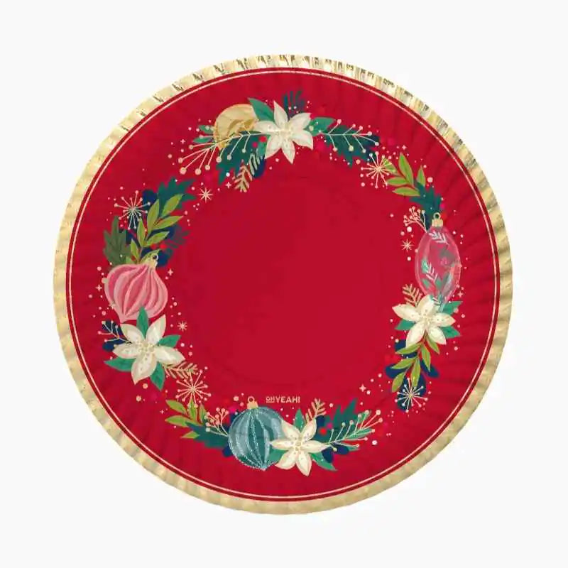 Bandejas Redondas de Cartón Navidad Ornaments Rojo Ø 30 cm (2 uds) - NAROSA SWEET PARTY