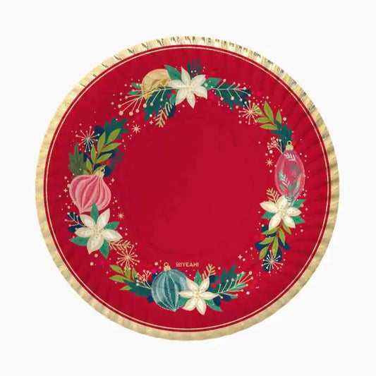 Bandejas Redondas de Cartón Navidad Ornaments Rojo Ø 30 cm (2 uds) - Narosa Sweet Party Barcelona