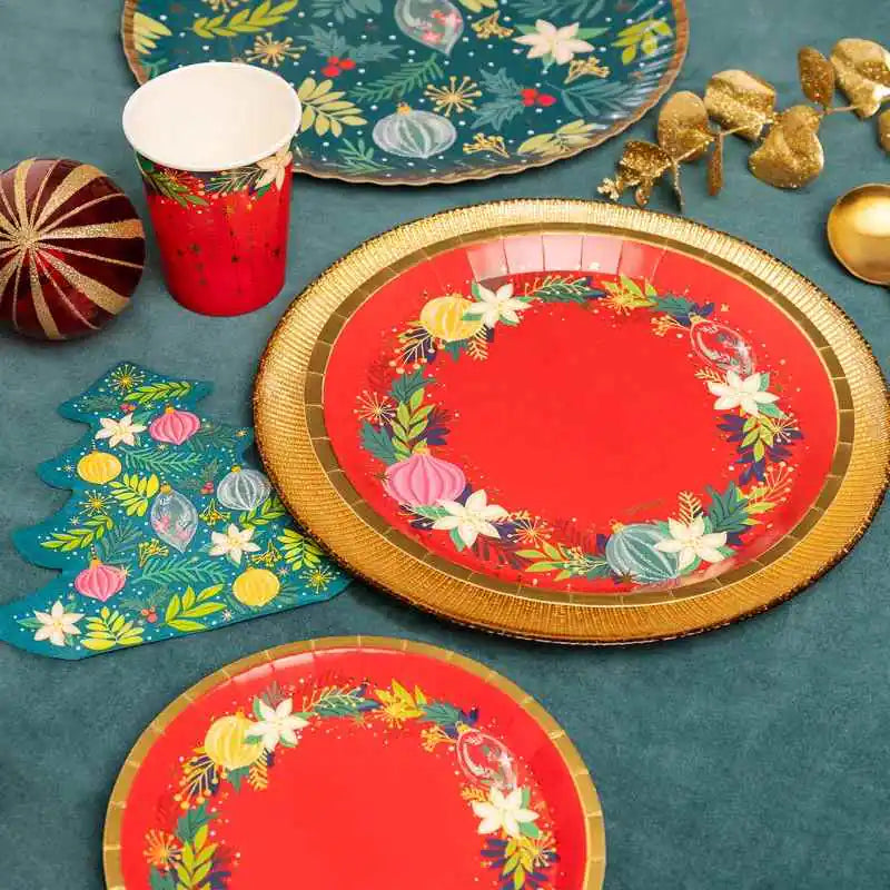 Bandejas Redondas de Cartón Navidad Ornaments Rojo Ø 30 cm (2 uds) - NAROSA SWEET PARTY