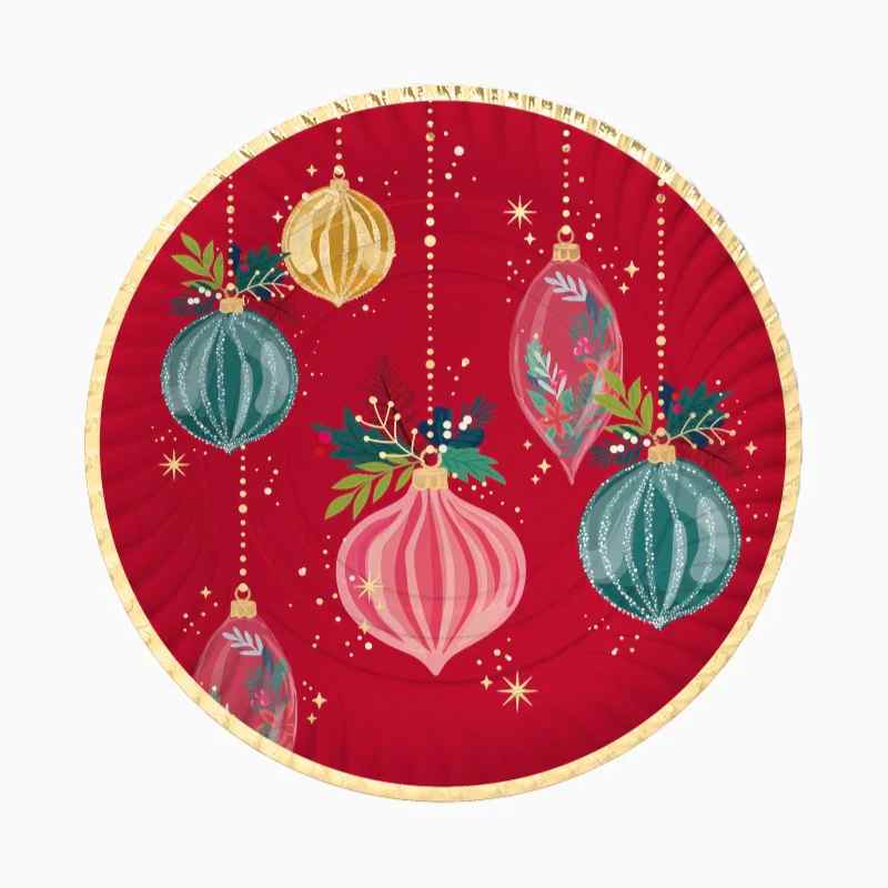 Bandejas Redondas de Cartón Navideña Ornaments Ø 30 cm (2 uds) – Rojo - NAROSA SWEET PARTY