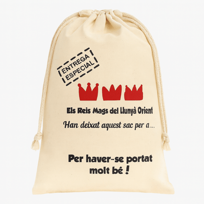 Bolsa de Tela Beige “Entrega Especial” – Regalo de Reyes (Catalán) - NAROSA SWEET PARTY