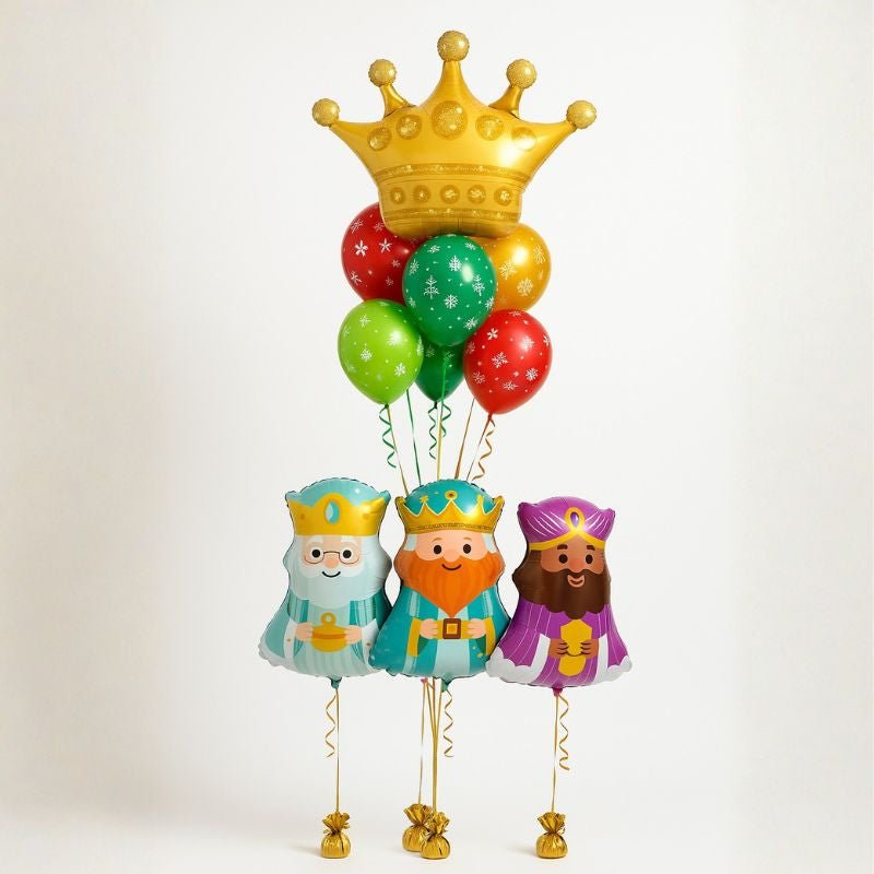 Bouquet 3 Reyes Magos con Corona Personalizada + 6 Globos Navidad | Helio - NAROSA SWEET PARTY