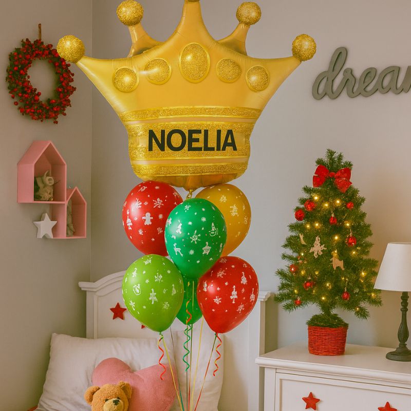 Bouquet Globos de Navidad con Corona Personalizada - 100 cm - NAROSA SWEET PARTY