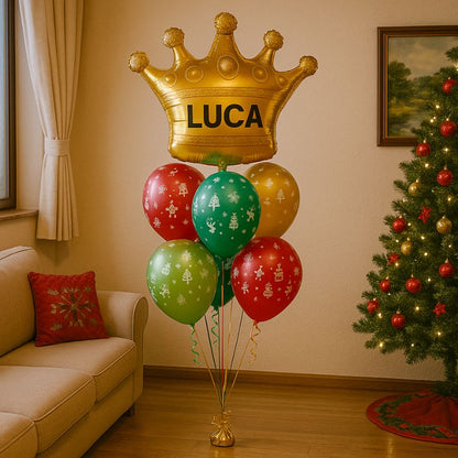Bouquete de Globos de Navidad con Corona Personalizada - 100 cm - NAROSA SWEET PARTY