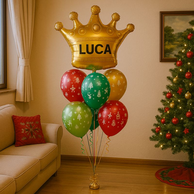 Bouquet Globos de Navidad con Corona Personalizada - 100 cm