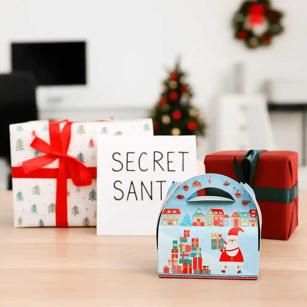 Caja de Cartón para Regalos Azul Claro con Motivos Navideños 15 x 10 cm - NAROSA SWEET PARTY