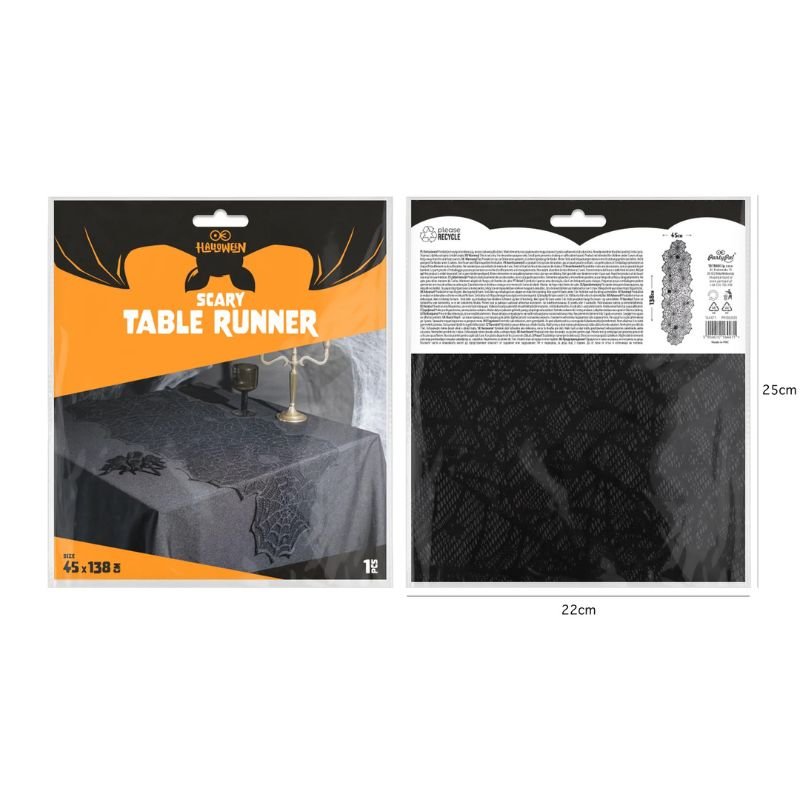 Camino de mesa Halloween telaraña negro, 45 x 183 cm - NAROSA SWEET PARTY