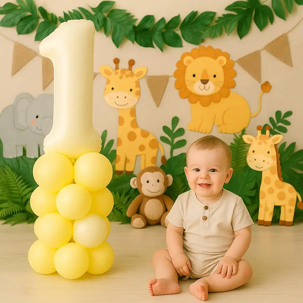 Mini Columna de Globos con Número color Crema - Narosa Sweet Party Barcelona