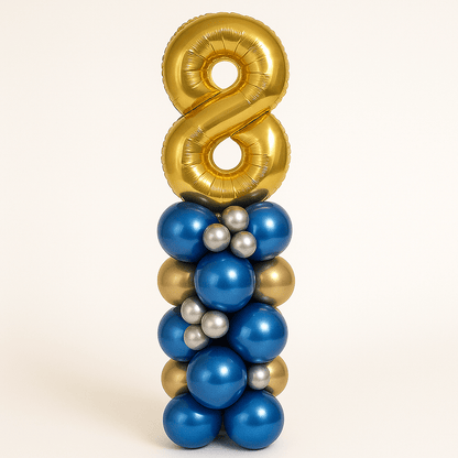 Columna de Globos con Número Metalizada (1,5 m) –Cromada, Sin Helio - NAROSA SWEET PARTY