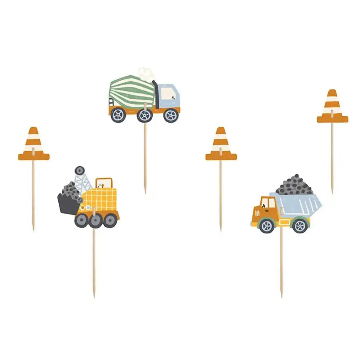 Cupcake Toppers Vehículos de Construcción – Set x6 (4–7 cm) - Narosa Sweet Party Barcelona