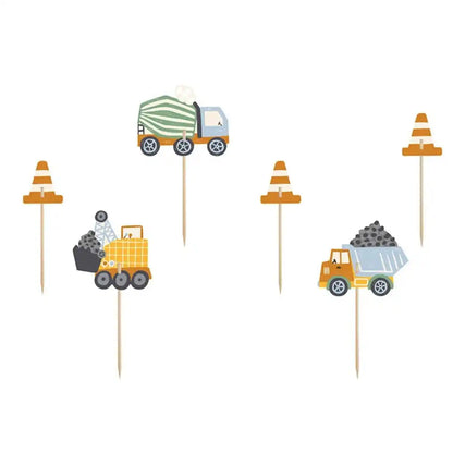 Cupcake Toppers Vehículos de Construcción – Set x6 (4–7 cm) - Narosa Sweet Party Barcelona