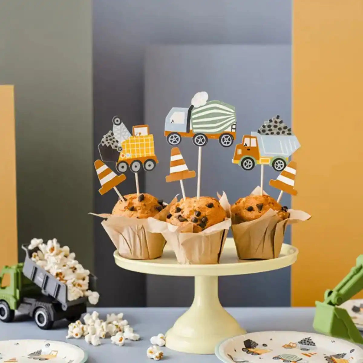 Cupcake Toppers Vehículos de Construcción – Set x6 (4–7 cm) - Narosa Sweet Party Barcelona