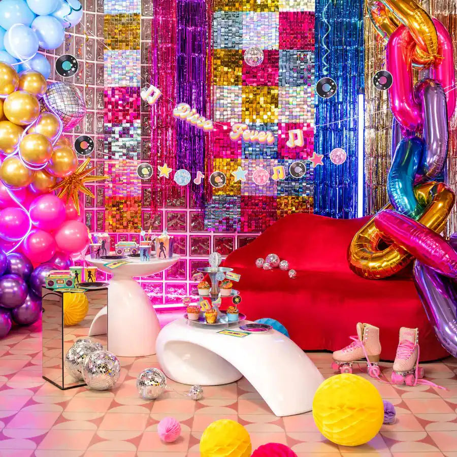 Decoración Colgante Disco Retro – Pack x6 – Placas de 12 cm – Fiesta Años 70 - Narosa Sweet Party Barcelona