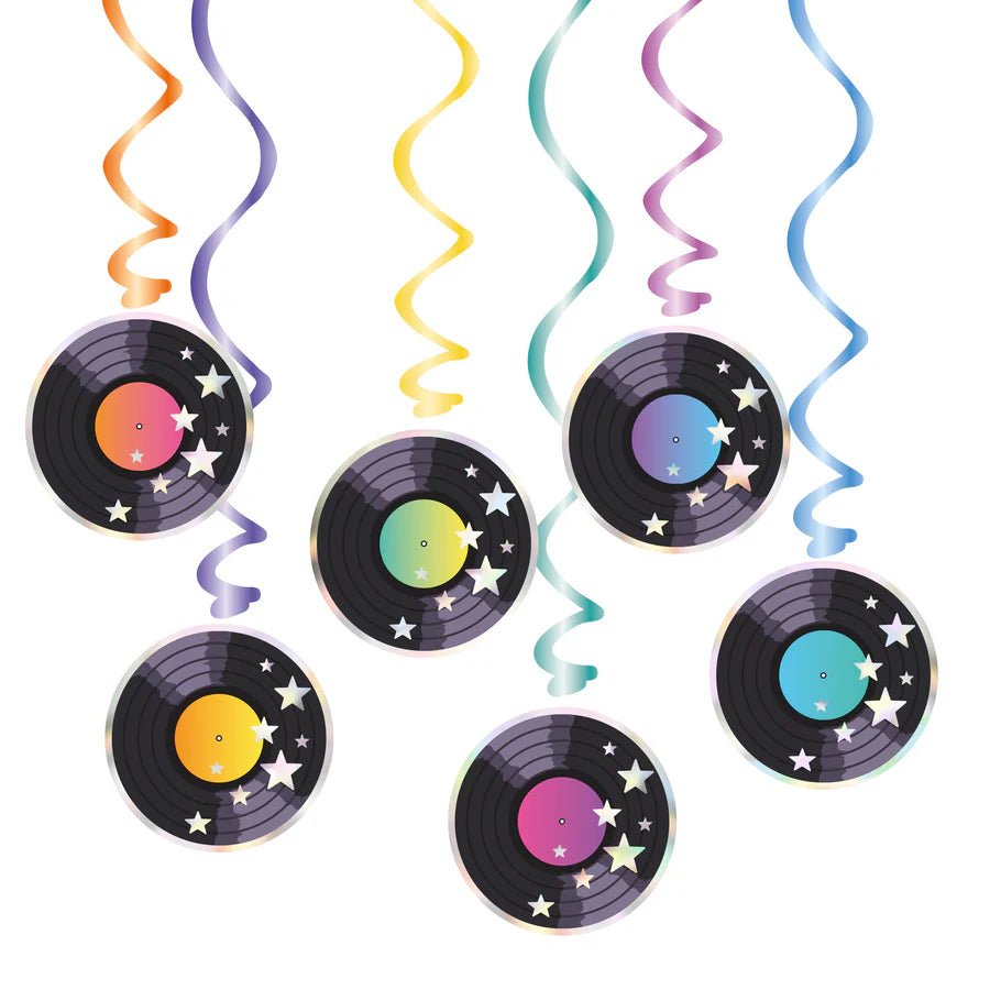 Decoración Colgante Disco Retro – Pack x6 – Placas de 12 cm – Fiesta Años 70 - NAROSA SWEET PARTY