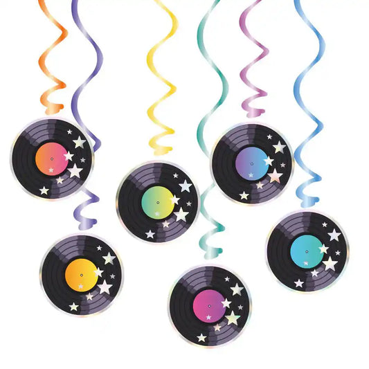 Decoración Colgante Disco Retro – Pack x6 – Placas de 12 cm – Fiesta Años 70 - Narosa Sweet Party Barcelona