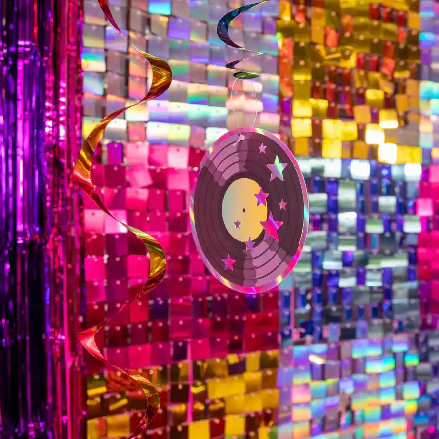 Decoración Colgante Disco Retro – Pack x6 – Placas de 12 cm – Fiesta Años 70 - Narosa Sweet Party Barcelona