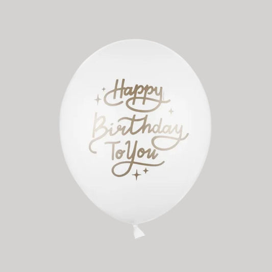 Globo 30 cm “Happy Birthday To You” – Blanco Pastel y Dorado - NAROSA SWEET PARTY