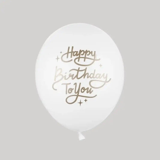 Globo 30 cm “Happy Birthday To You” – Blanco Pastel y Dorado - Narosa Sweet Party Barcelona