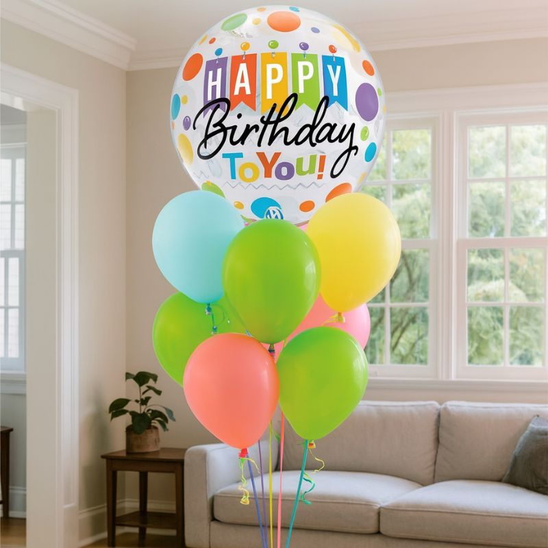 Globo Burbuja "Happy Birthday" con Banderas - 56 cm - NAROSA SWEET PARTY