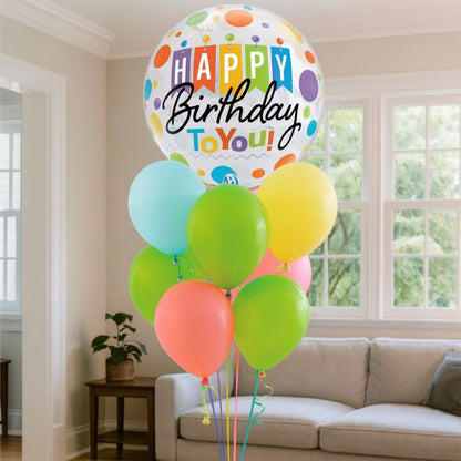Globo Burbuja "Happy Birthday" con Banderas - 56 cm - NAROSA SWEET PARTY