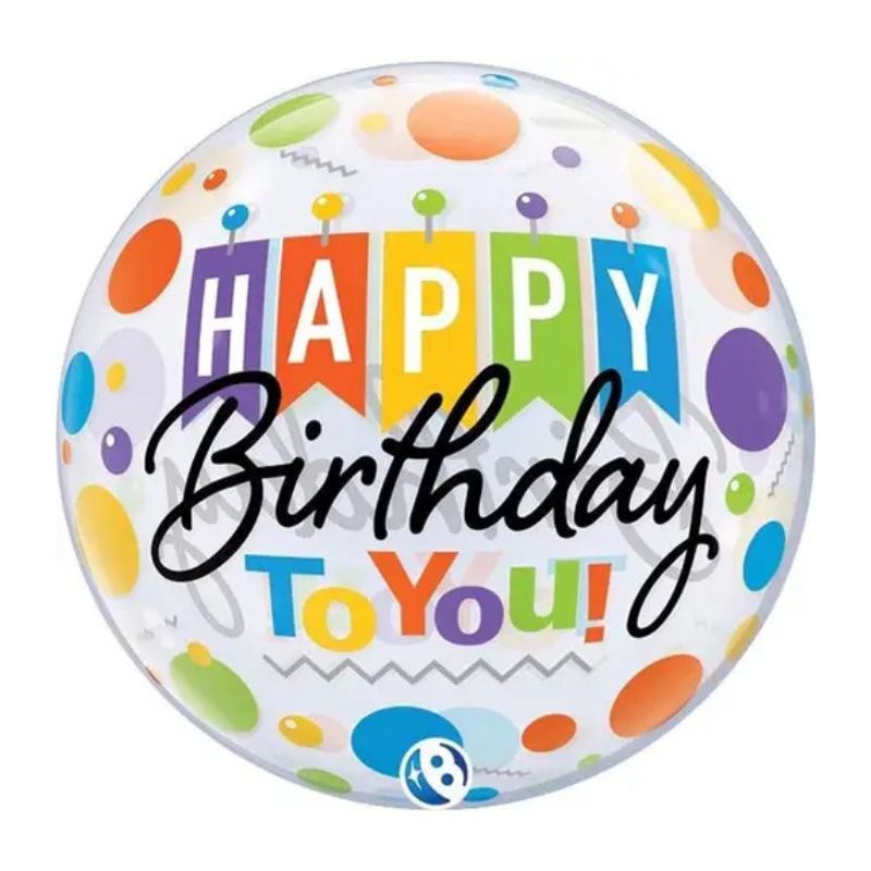 Globo Burbuja "Happy Birthday" con Banderas - 56 cm - NAROSA SWEET PARTY