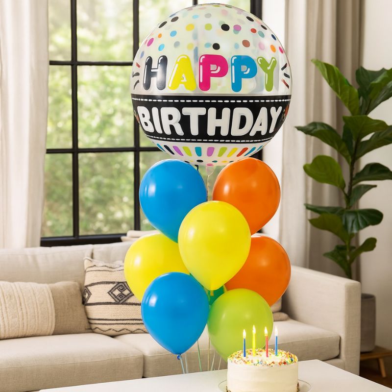 Globo Burbuja "Happy Birthday" con Franja Negra - 56 cm - NAROSA SWEET PARTY