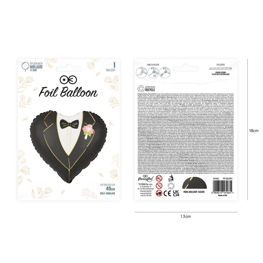 Globo Corazón Novio 45 cm – Apto Aire o Helio – Boda o Despedida - NAROSA SWEET PARTY