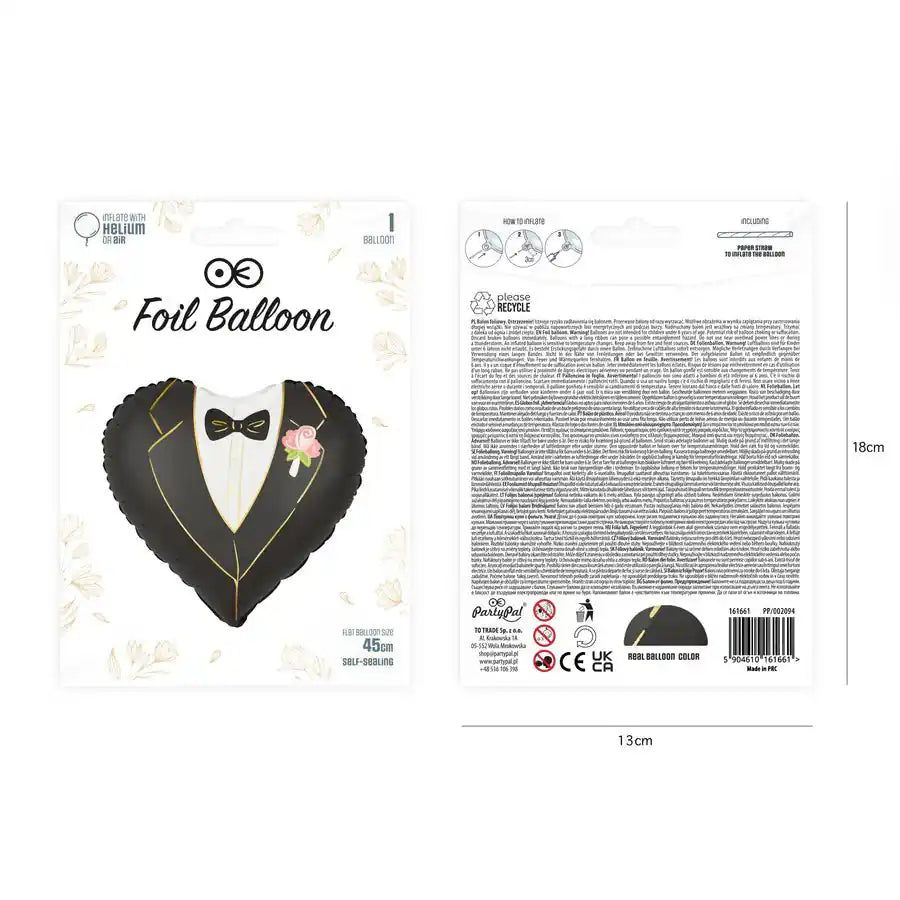 Globo Corazón Novio 45 cm – Apto Aire o Helio – Boda o Despedida - NAROSA SWEET PARTY