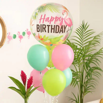 Globo "Feliz Cumpleaños" Estilo Tropical - Tonos Rosas - 56 cm - Narosa Sweet Party Barcelona