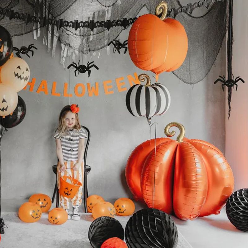 Globo Foil Calabaza 3D de Pie 90x90 cm – Naranja con Tallo Dorado - NAROSA SWEET PARTY