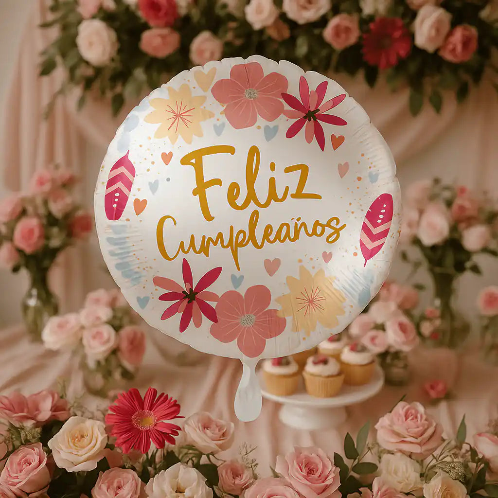 Globo Foil Celebration Flowers – Cumpleaños Bohemio 45 cm - Narosa Sweet Party Barcelona
