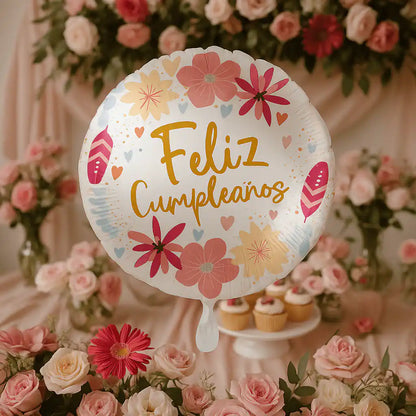 Globo Foil Celebration Flowers – Cumpleaños Bohemio 45 cm - Narosa Sweet Party Barcelona