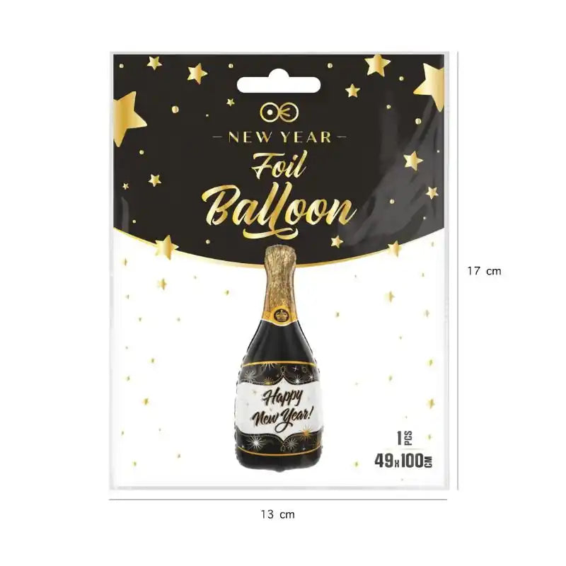 Globo Foil Champán Feliz Año Nuevo Negro 49 x 100 cm - Narosa Sweet Party Barcelona