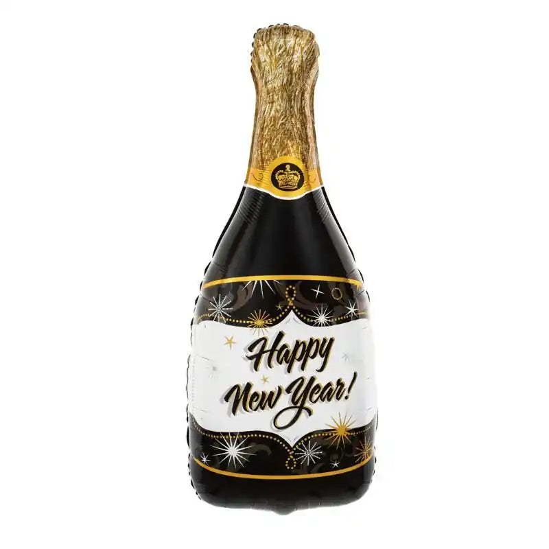 Globo Foil Champán Feliz Año Nuevo Negro 49 x 100 cm - Narosa Sweet Party Barcelona