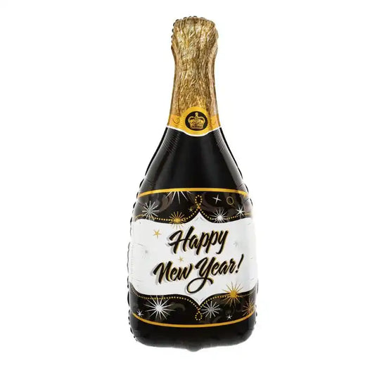 Globo Foil Champán Feliz Año Nuevo Negro 49 x 100 cm - Narosa Sweet Party Barcelona