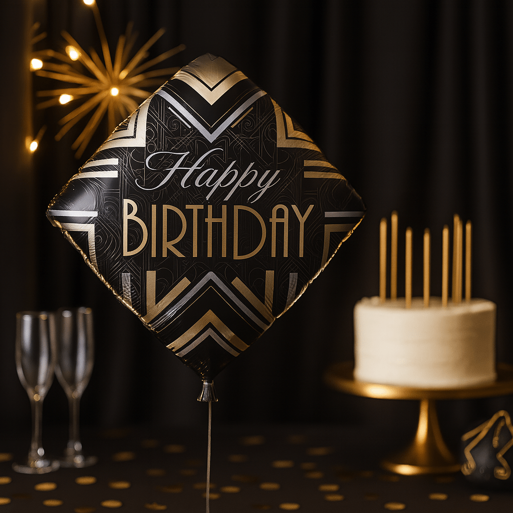 Globo Foil Cumpleaños Art Decó – 45 cm Diamante Negro - NAROSA SWEET PARTY