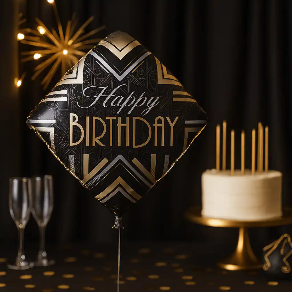 Globo Foil Cumpleaños Art Decó – 45 cm Diamante Negro - Narosa Sweet Party Barcelona