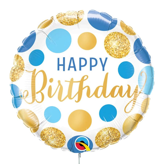 Globo Foil Cumpleaños Azul y Oro – 45 cm con Puntos - NAROSA SWEET PARTY