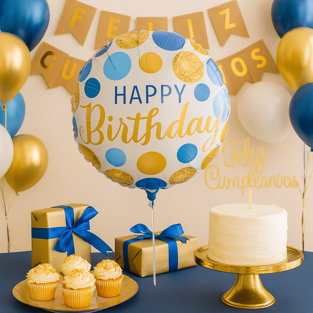 Globo Foil Cumpleaños Azul y Oro – 45 cm con Puntos - NAROSA SWEET PARTY