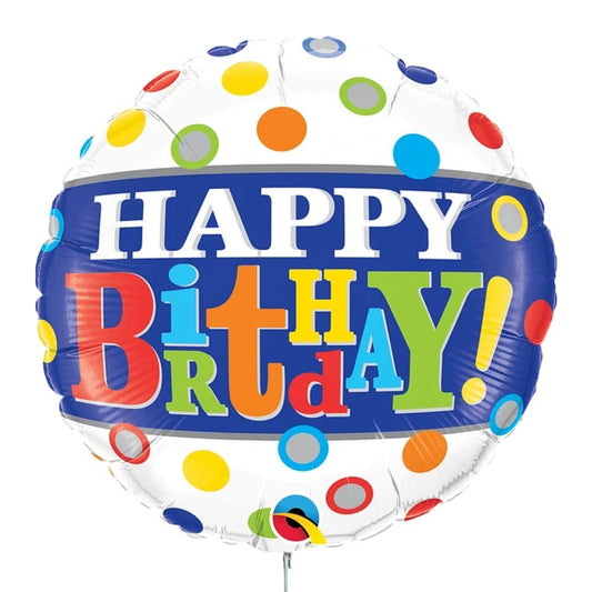 Globo Foil Cumpleaños Blanco con Banda Azul y Lunares – 45 cm - NAROSA SWEET PARTY