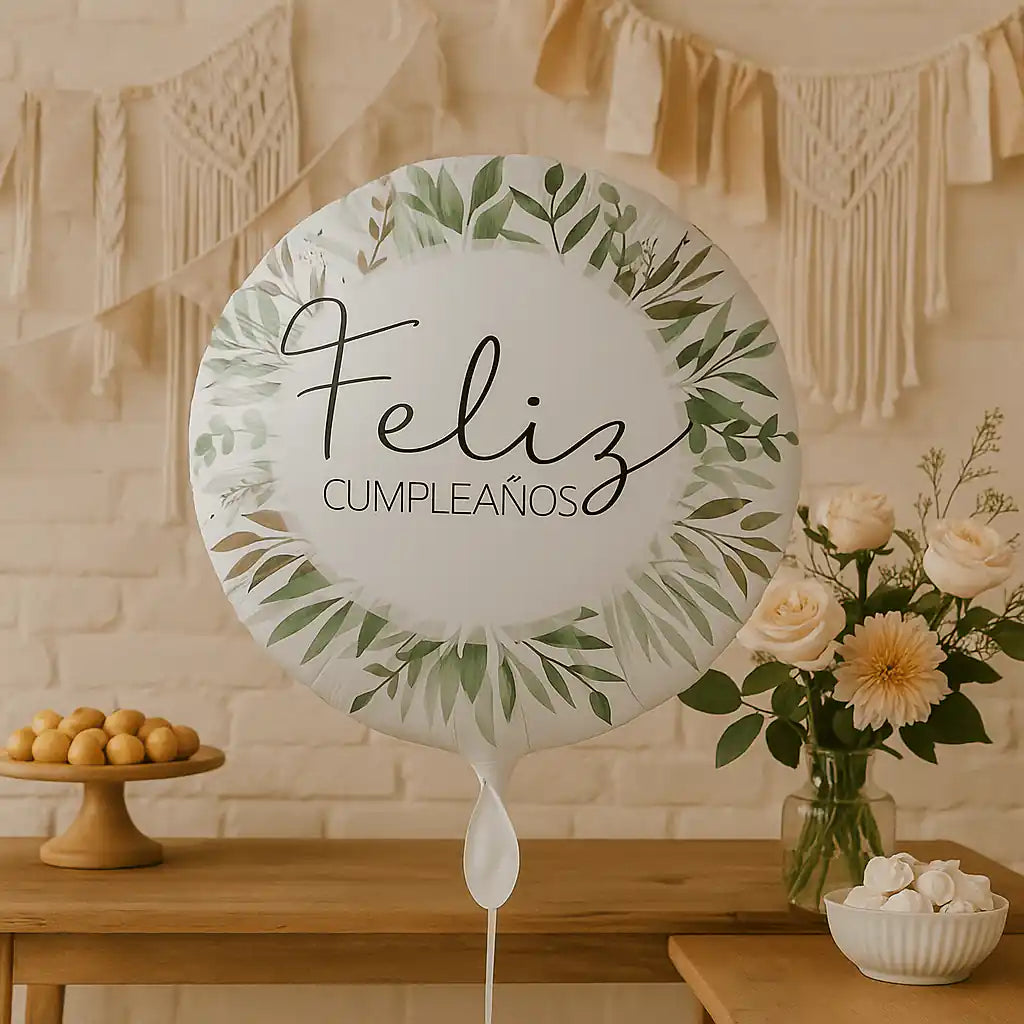 Globo Foil Cumpleaños Natural Greenery – 45 cm Verde - Narosa Sweet Party Barcelona